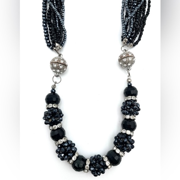 Midnight Multi-Strand Crystal Statement Necklace